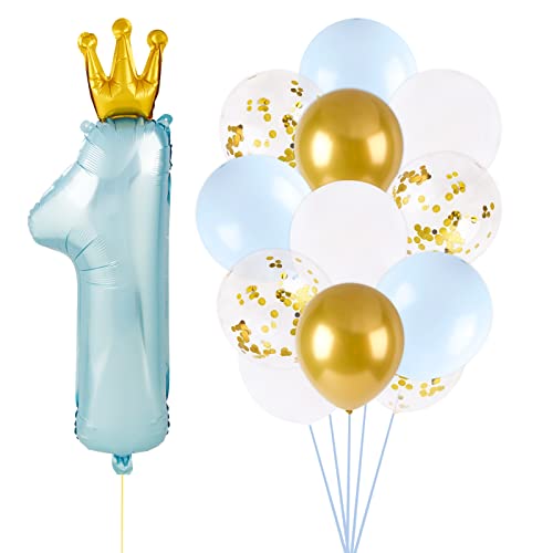 15 Pcs 1. Geburtstag Deko für Junge Luftballon Zahl 1 Blau Folienballon 14 pcs Latex Ballons Blau Weiß Gold Konfetti Erster Geburtstag Party Dekoration Geburtstagsdeko (Blau) von COLOFALLA