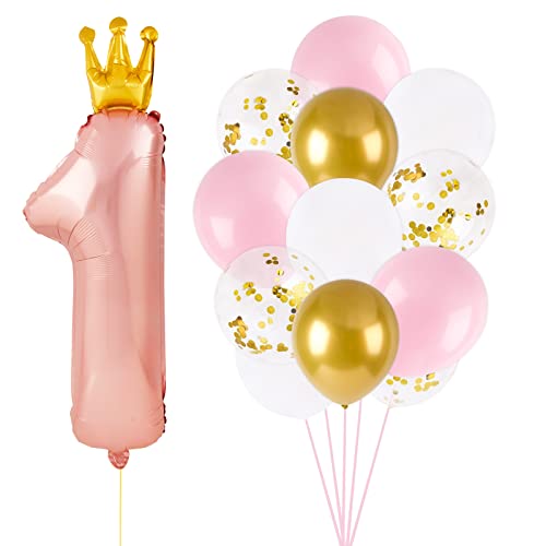 15 Pcs 1. Geburtstag Deko für Mädchen Luftballon Zahl 1 Rosagold Folienballon 14 pcs Latex Ballons Rosa Weiß Gold Konfetti Erster Geburtstag Party Dekoration Geburtstagsdeko (Rosa) von COLOFALLA