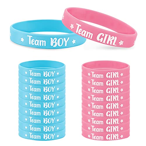 24 Stück Gender Reveal Spiele Armbänder Team Boy oder Team Girl Geschlecht Verkünden Enthüllung Accessoires Deko für Babyparty Geschlecht verkünden Offenbarung Party Supplies Mitgebsel Blau Rosa von COLOFALLA