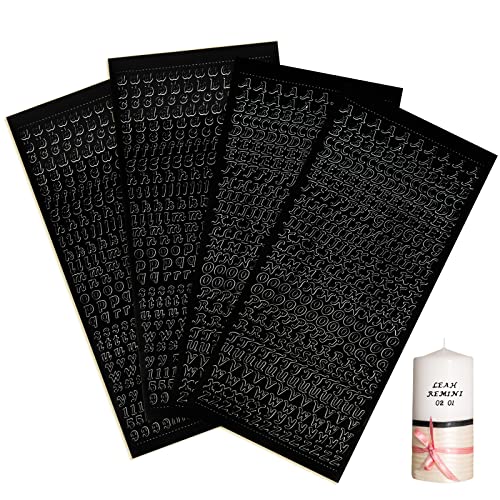 4 Blätter Sticker Buchstaben Zahlen Aufkleber Kleinbuchstaben zum Beschriften Schwarz Dekosticker für Kerzen Taufe Kommunion Konfirmation Hochzeit Geschenk Verpackung Umschlag (Schwarz) von COLOFALLA