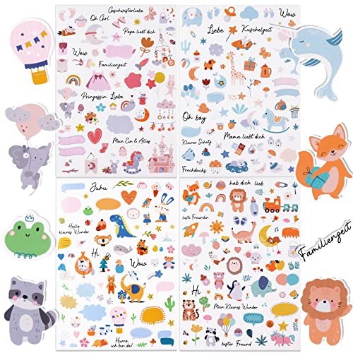 4 Blatt Aufkleber zur Geburt A4 DIY Sticker Babyparty Liebe Gender Reveal Taufe Babyshower Deko Zubehör Scrapbooking Gästebuch Fotoalbum Notizbuch Kinder Basteln Geschenke für Junge Mädchen (Geburt) von COLOFALLA