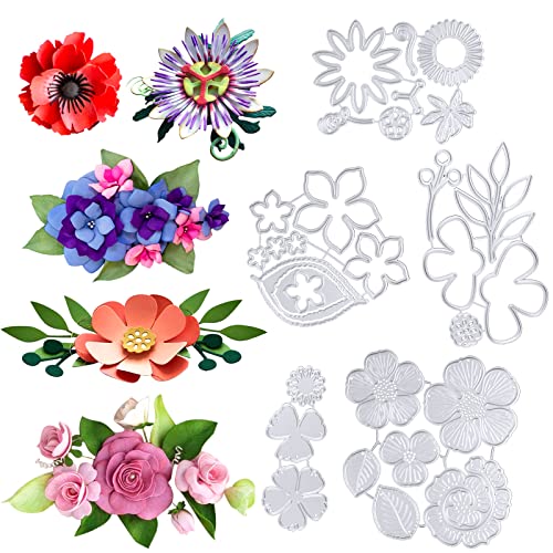 COLOFALLA 5 Set Stanzschablonen Blumen Blätter 3D Schneiden Schablonen Metall Prägeschablonen Stanzformen für DIY Scrapbooking Basteln Album Kartenherstellung von COLOFALLA