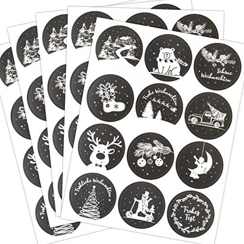 60 Stück Weihnachten Aufkleber auf Deutsch Sticker Rund Frohe Weihnachten Geschenkaufkleber Weihnachtsaufkleber Weihnachtssticker Etiketten Selbstklebend zum DIY Geschenke Basteln von COLOFALLA