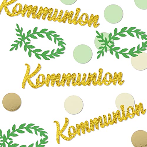80 Stück Kommunion Deko Fische Tischdeko Kommunion Grün Gold Eukalyptus Streudeko Schriftzug Erstkommunion Party Tisch Dekoration für Junge Mädchen von COLOFALLA