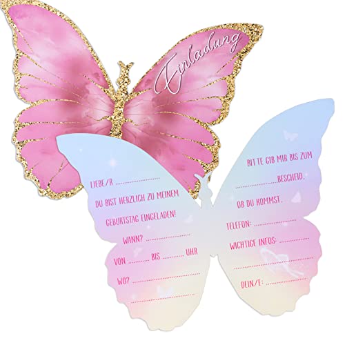COLOFALLA 12 Stück Einladungskarten Kindergeburtstag Mädchen Schmetterling Party Einladung Karte zur Geburtstag Frauen Junge Geburtstagseinladungen (Schmetterling) von COLOFALLA
