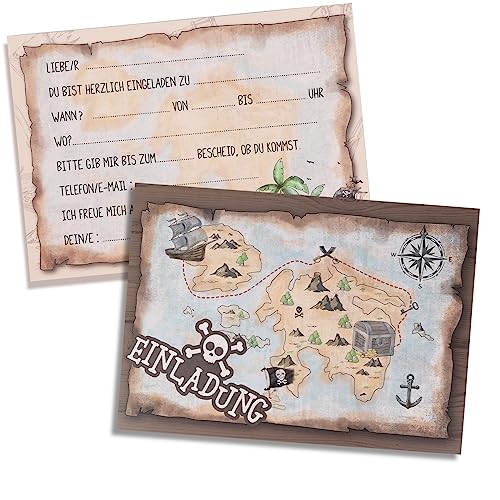 COLOFALLA 12 Stück A6 Piraten Einladungskarten Kindergeburtstag Junge Einladungskarte zum Piratenparty Zubehör Schatzsuche Geburtstag Einladung Einladungskarte für Mädchen Junge von COLOFALLA