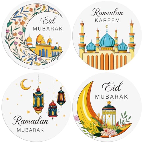 COLOFALLA 120 Stücke Ramadan Sticker Ramadan Aufkleber Ramadan Geschenke Eid Mubarak Sticker 4cm Weiß Eid Mubarak Aufkleber Islamische Muslim Party Deko(C) von COLOFALLA