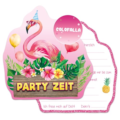 COLOFALLA 12pcs Einladungskarten Einladungen zum Kinder Geburtstag Party für Mädchen Jungen Witzige Einladungskarten Party Rosa Flamingo Motiv Partyeinladungen zur Geburtstagsfeier von COLOFALLA