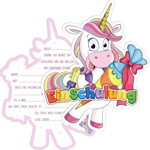 COLOFALLA 12pcs Einschulung Einladungskarten Einhorn Einladungskarten zum Schulanfang Einladungen Schulanfang Party für Mädchen Jungen Gestaltet zum Schulbeginn Einschulungsfeier von COLOFALLA