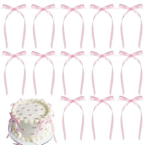 COLOFALLA 20 Stücke Pink Cake Schleife Klein Cake Deko Kuchen Deko Torten Dekoration Hochzeit Tortenaufsätze für Hochzeit Party (Pink) von COLOFALLA