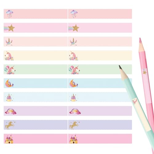 COLOFALLA 200 Stücke 4.6x0.7cm Namensaufkleber Kinder zum Beschriften für Stifte Namenaufkleber Schulkind Namensaufkleber Schule Einschulung Geschenk Namen Etiketten Einhorn (Einhorn) von COLOFALLA