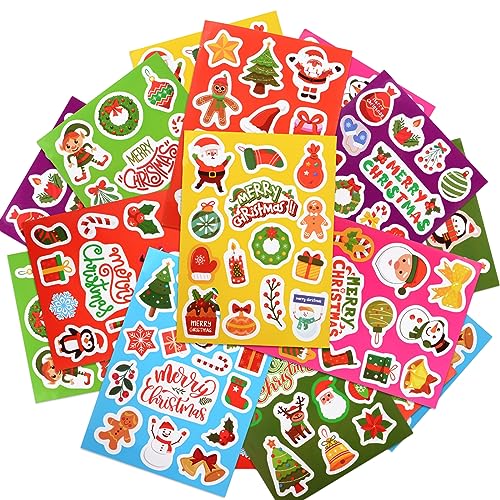 COLOFALLA 226 Stück Weihnachten Aufkleber Sticker Merry Christmas Weihnachtssticker Selbstklebend Geschenkaufkleber Weihnachtsdeko Deko für Geschenke Umschlag Verpackung Kinder Basteln von COLOFALLA