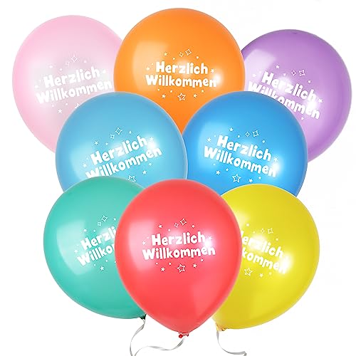 COLOFALLA 24 Stück Herzlich Willkommen Luftballons Willkommen Zuhause Ballons Welcome Abschluss Abi Deko Willkommen Baby Luftballon mit Bänder für Babyparty Hochzeit Einschulung von COLOFALLA