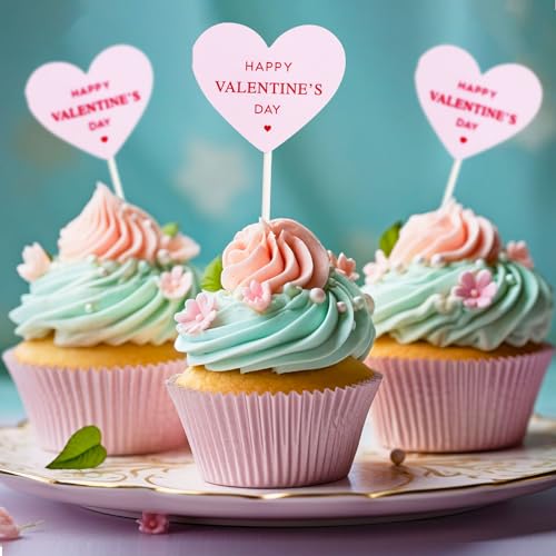 COLOFALLA 24 pcs Torten Topper Valentinstag Cake Topper Tortendeko Papier Cupcake Kuchen Deko Party Deko Geschenk für Liebe Happy Valentine's Day (rosa) von COLOFALLA