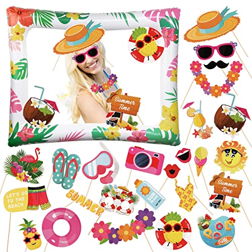 COLOFALLA 26 Stk Foto Requisiten Hawaii Aufblasbarer Fotorahmen Fotobox Accessoires Bilderrahmen Photo Booth Sommer Geburtstag Strand Aloha Party Deko für Hochzeit Schwimmbad Party Tropisch Mottoparty von COLOFALLA