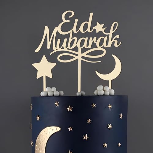 COLOFALLA 3 Stücke Ramadan Cake Topper Eid Mubarak Deko Cake Topper Ramadan Deko Torten Topper Torten Deko Eid Mubarak Torten Topper Torten Deko Ramadan Kuchen Deko aus Holz von COLOFALLA