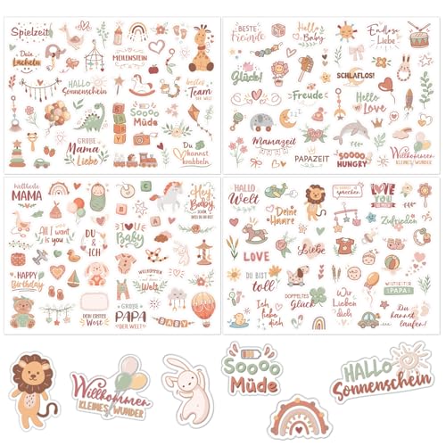 COLOFALLA 4 Bögen A4 Baby Fotoalbum Sticker Scrapbook Zubehör Baby Sticker Taufe Aufkleber Taufe Baby Party Deko für Fotoalbum Karten JGA Taufe Kommunion Konfirmation Geschenke von COLOFALLA