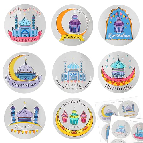 COLOFALLA 48pcs Ramadan Aufkleber Silber DIY Ramadan Dekoration Ramadan Stickers Eid Mubarak Muslim Deko Ramadan Geschenkboxen Karte Scrapbooking zum Basteln von COLOFALLA