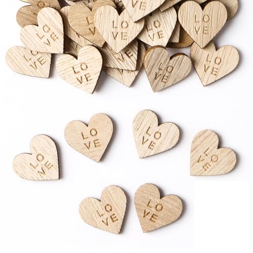 COLOFALLA 50 Stück Holzherzen Konfetti Basteln Doppelseitig Love Holzscheiben Deko Holzverzierung Tischdeko Holz Herz Hochzeit DIY Handwerk Wooden Hearts von COLOFALLA