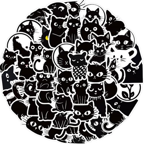 COLOFALLA 50pcs Aufkleber Schwarz Katze Kawaii Ästhetische Sticker Niedliche Katzen Tier für Wasserflaschen Scrapbooking Laptops Vintage Stickers Weihnachtsgeschenke von COLOFALLA