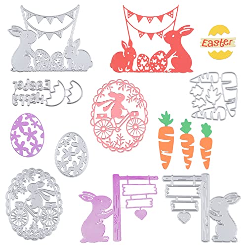 COLOFALLA 6 Set Ostern Stanzschablonen Stanzbögen Ostern Prägeschablonen Stanzform Osterhase Ostereier Cutting Dies Easter für Basteln DIY Scrapbooking Album Karten Handwerk von COLOFALLA