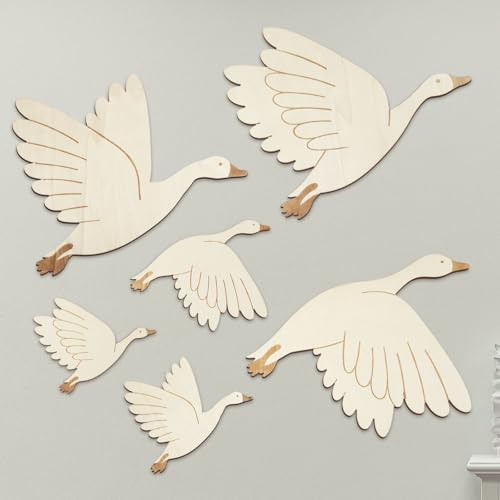 COLOFALLA 6 Stücke Kinderzimmer Deko Schwan Wanddeko Kinderzimmer Boho Stil Wanddeko Set Kinder Basteln Set Holz DIY Boho Deko Schwan Wandtattoo Holz von COLOFALLA