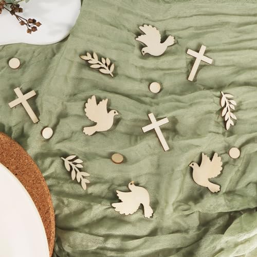 COLOFALLA 60 Stück Konfirmation Konfetti Tischdeko Tauben Firmung aus Holz Deko Kreuz für Taufe Kommunion Junge Mädchen von COLOFALLA