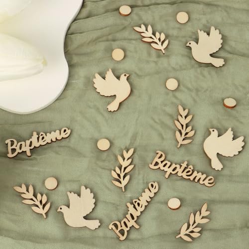 COLOFALLA 60 Stücke Taufe Konfetti auf Französisch Baptême Taube Blatt Rund aus Holz Kommunion Konfetti Konfirmation Konfetti Baby Shower Deko COLOFALLA 60 Stücke Taufe Konfetti auf Französisch Baptême Taube Blatt Rund aus Holz Kommunion Konfetti Konfirmation Konfetti Baby Shower Deko von COLOFALLA
