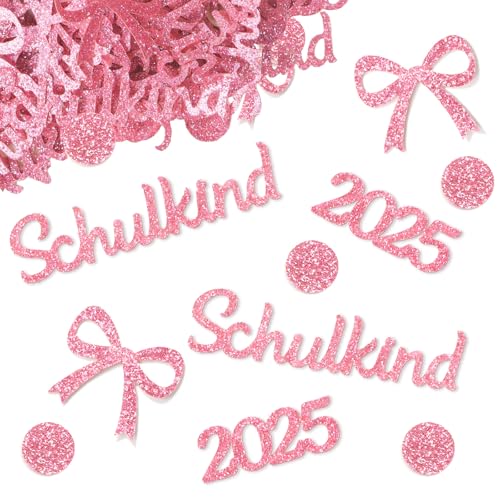 COLOFALLA 80 Stücke Schulkind Konfetti Einschulung Konfetti Pink Schulkind 2025 Streudeko Glitzer Schleife Punkt Schulkind 2025 Deko Einschulung Streudeko Deko von COLOFALLA