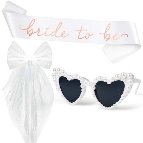 COLOFALLA JGA Accessoires Frauen Set Junggesellenabschied Set Weiß Frauen Braut Partydeko Bride To Be Schärpe Herz Brille Schleife Schleier Bride To Be Deko für Hochzeit COLOFALLA JGA Accessoires Frauen Set Junggesellenabschied Set Weiß Frauen Braut Partydeko Bride To Be Schärpe Herz Brille Schleife Schleier Bride To Be Deko für Hochzeit von COLOFALLA