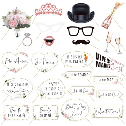 COLOFALLA Hochzeit Foto Booth mit Stäbchen auf Französisch Foto Accessoires Foto Requisiten Hochzeit Deko Party von COLOFALLA