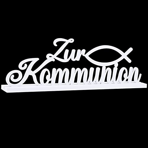 COLOFALLA Kommunion Deko 30x10cm Zur Kommunion Tischdeko Fisch Holz Aufsteller Schriftzug Erstkommunion Weiß Konfirmation Holzdeko Junge Mädchen von COLOFALLA