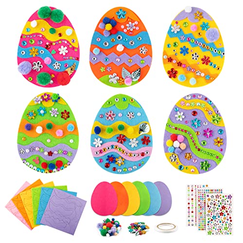COLOFALLA Ostern Bastelset für Kinder 12 Stk. Ostereier DIY Basteln Aufkleber Strasssteine Selbstklebend Blumen Pompons Osterdeko zum Basteln Ostergeschenke Mitgebsel von COLOFALLA