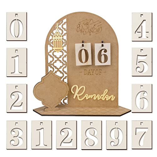 COLOFALLA Ramadan Deko Ramadan Kalender DIY Holz Eid Mubarak 30 Tage Countdown Kalender mit Zahlen Tischdeko Islamische Ramadan Geschenke Dekoration für Kinder Familie von COLOFALLA