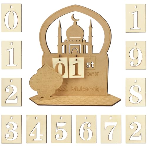 COLOFALLA Ramadan Kalender DIY Holz Ramadan Dekoration Eid Mubarak Countdown Kalender Muslim Deko mit Zahlen Islamische Tischdeko Zuhause Ramadan Geschenke (A) von COLOFALLA