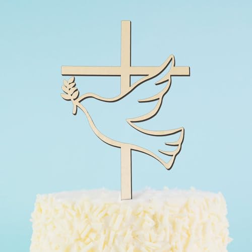 COLOFALLA Taufe Cake Topper Kreuz Taube Holz Kommunion Cake Topper Konfirmation Cake Topper Firmung Torten Topper Kuchen Deko Party Dekoration für Junge Mädchen von COLOFALLA