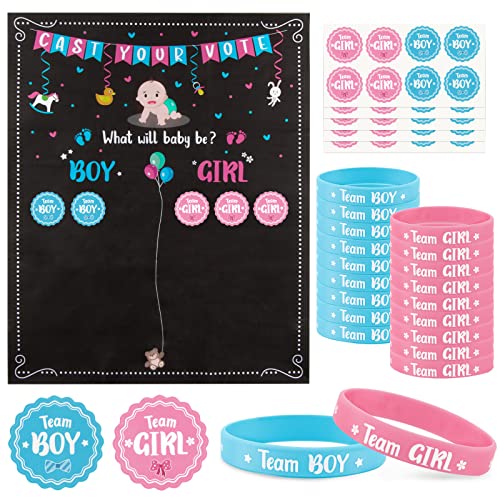 COLOFALLA Gender Reveal Party Deko Geschlecht Verkünden 1 STK Abstimmung Poster 40 Pcs Stickers 20 Pcs Team Girl or Boy Armbänder Spiele Mitgebsel für Enthüllung Party Baby Shower Babyparty COLOFALLA Gender Reveal Party Deko Geschlecht Verkünden 1 STK Abstimmung Poster 40 Pcs Stickers 20 Pcs Team Girl or Boy Armbänder Spiele Mitgebsel für Enthüllung Party Baby Shower Babyparty von COLOFALLA