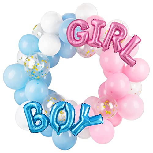 37 Pcs Luftballons Gender Reveal Folienballon Boy or Girl Latex Ballons Blau Rosa Weiß Glitzer Konfetti Geschlecht verkünden Geschlecht offenbaren Babyparty Dekoration Junge oder Mädchen Party Deko von COLOFALLA