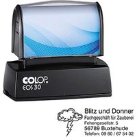 COLOP Textstempel, individualisierbar EOS 30 selbstfärbend blau, schwarz, rot mit Logo von COLOP