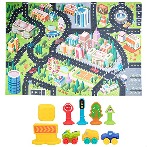 COLORBABY 49639 Teppich Stadt mit weichen Fahrzeugen, Mehrfarbig von COLORBABY