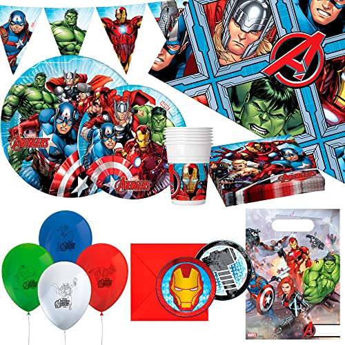 ColorBaby 71997 Avengers-Set Herren-Fest Deluxe Teile (8 SERV) Besteck und Teller, bunt, 66 piezas von Disney