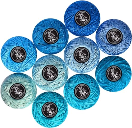 Häkelgarn, Größe 8, 10 Farben, für Häkelarbeiten, Hardanger, Kreuzstich, Nadelspitze, Handstickerei (neue blaue Serie) von COLORED BIRD