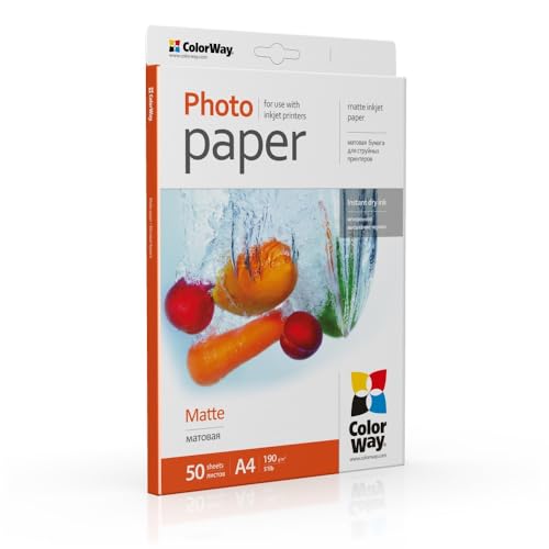 COLORWAY Matte Fotopapier 50 Blatt A4 190g/m² Sofort Trocken Wasserfest für alle Tintenstrahldrucker von COLORWAY