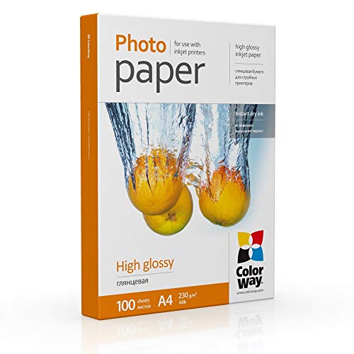 COLORWAY hoch glänzend Fotopapier 100 Blatt A4 230g/m² Sofort Trocken Wasserfest für alle Tintenstrahldrucker von COLORWAY