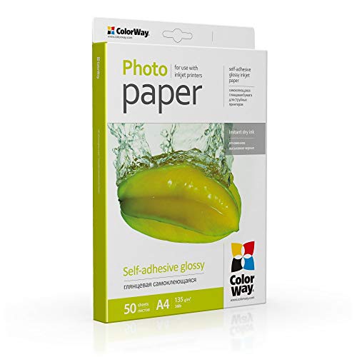 COLORWAY hoch glänzend Fotopapier Selbstklebend 50 Blatt DIN A4 135g/m² Etiketten Sofort Trocken Wasserfest für alle Tintenstrahldrucker InkJet Fotoqualität Druck COLORWAY hoch glänzend Fotopapier Selbstklebend 50 Blatt DIN A4 135g/m² Etiketten Sofort Trocken Wasserfest für alle Tintenstrahldrucker InkJet Fotoqualität Druck von COLORWAY