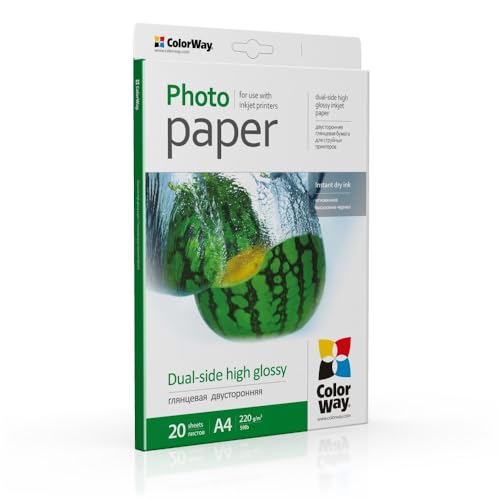 ColorWay Fotopapier A4 beidseitig hochglänzend 220g/m² – 20 Blatt – hochweiß, wasserfest, für Tintenstrahldrucker von COLORWAY