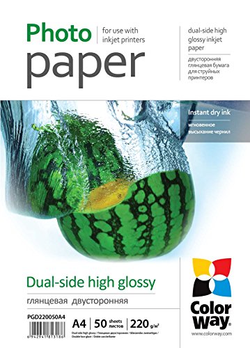 ColorWay Hochglanz-Fotopapier, doppelseitig, 220 g/m², A4, 50 Blatt, Weiß ColorWay Hochglanz-Fotopapier, doppelseitig, 220 g/m², A4, 50 Blatt, Weiß von COLORWAY