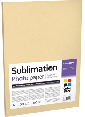 ColorWay Sublimationspapier, A3, 100g/m², 50 Blatt, Mattes Transferpapier für Tintenstrahldrucker ColorWay Sublimationspapier, A3, 100g/m², 50 Blatt, Mattes Transferpapier für Tintenstrahldrucker von COLORWAY