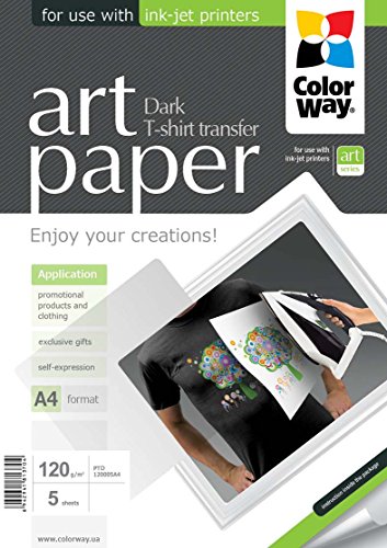 ColorWay Transferpapier für dunkle Stoffe A4 – 5 Blatt | Transferfolie für Inkjetdrucker | T-Shirt Druck Papier | Aufbügelbares Bügelpapier für dunkle Baumwolle ColorWay Transferpapier für dunkle Stoffe A4 – 5 Blatt | Transferfolie für Inkjetdrucker | T-Shirt Druck Papier | Aufbügelbares Bügelpapier für dunkle Baumwolle von COLORWAY