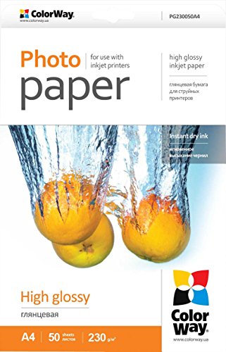 ColorWay hoch glänzend Premium Fotopapier 50 Blatt A4 230g/m² Sofort Trocken Wasserfest für alle Tintenstrahldrucker ColorWay hoch glänzend Premium Fotopapier 50 Blatt A4 230g/m² Sofort Trocken Wasserfest für alle Tintenstrahldrucker von COLORWAY